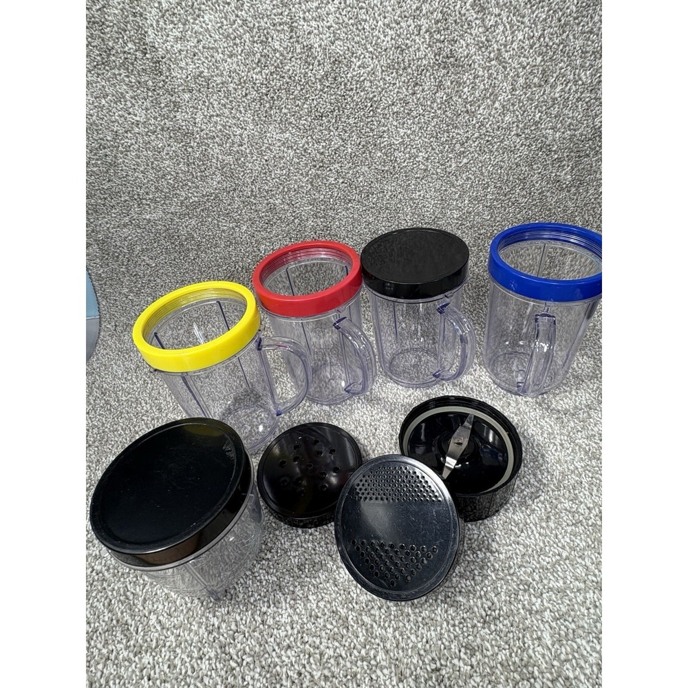 Magic Bullet Replacement Cups w/ Handles Color Rim‎ Rings Tops Shaker 13 Pc Lot